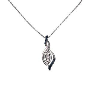925 Sterling Silver Rhinestone Swirl Pendant Chain Necklace 18 Inch Spring Ring